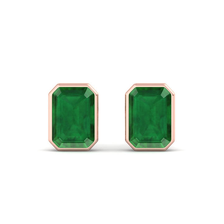 Chia - Emerald Cut Emerald Bezel Set Earrings - Gem Jewelers Co