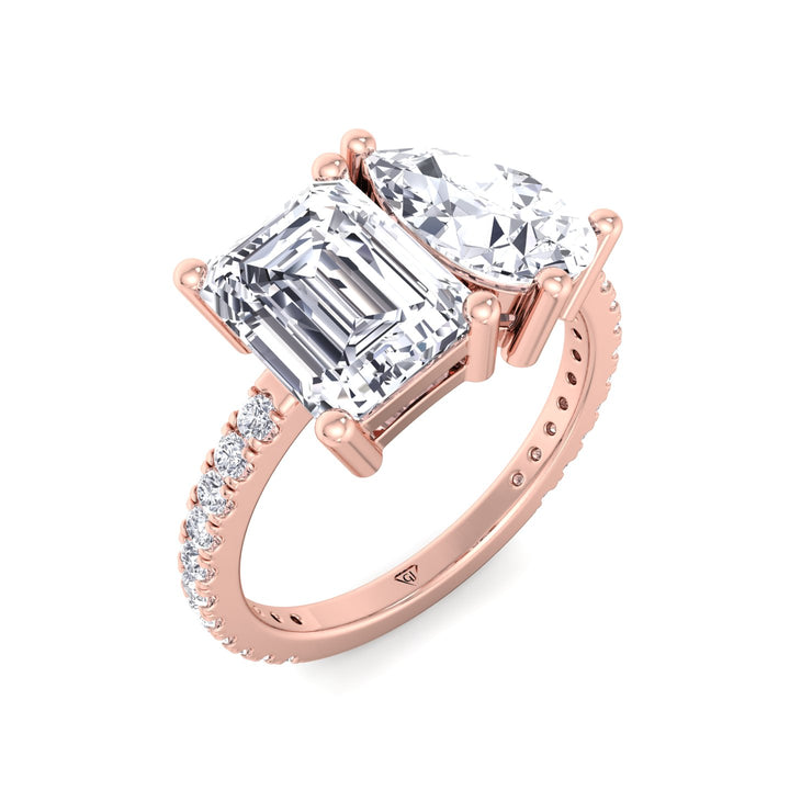 Evie - Emerald & Pear Shape Diamond Engagement Ring With Pave Band - Gem Jewelers Co