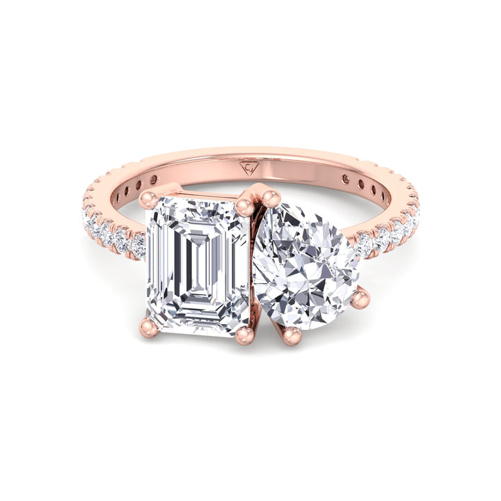 Evie - Emerald & Pear Shape Diamond Engagement Ring With Pave Band - Gem Jewelers Co