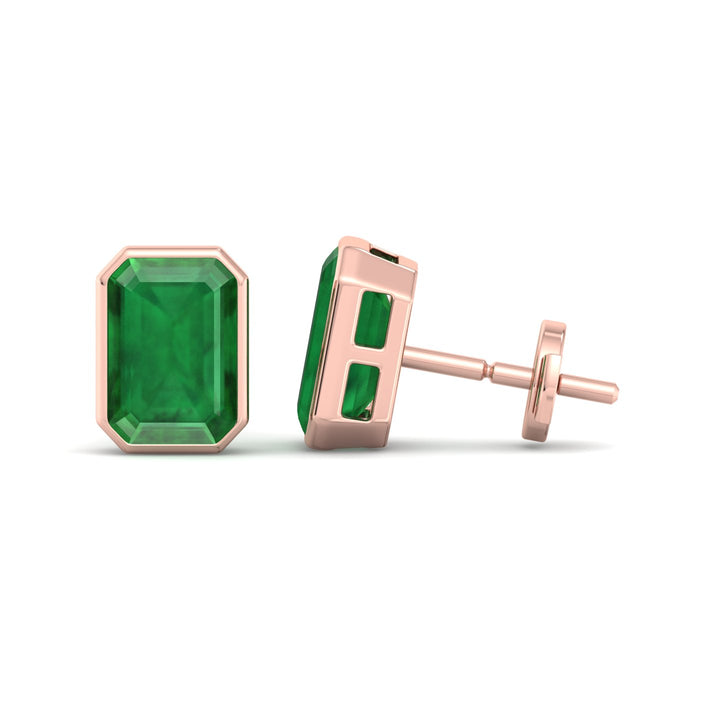 Chia - Emerald Cut Emerald Bezel Set Earrings - Gem Jewelers Co