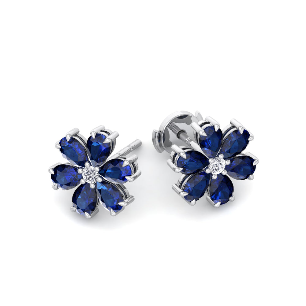 Fiore - Pear Shaped Sapphire & Diamond Cluster Earrings - Gem Jewelers Co