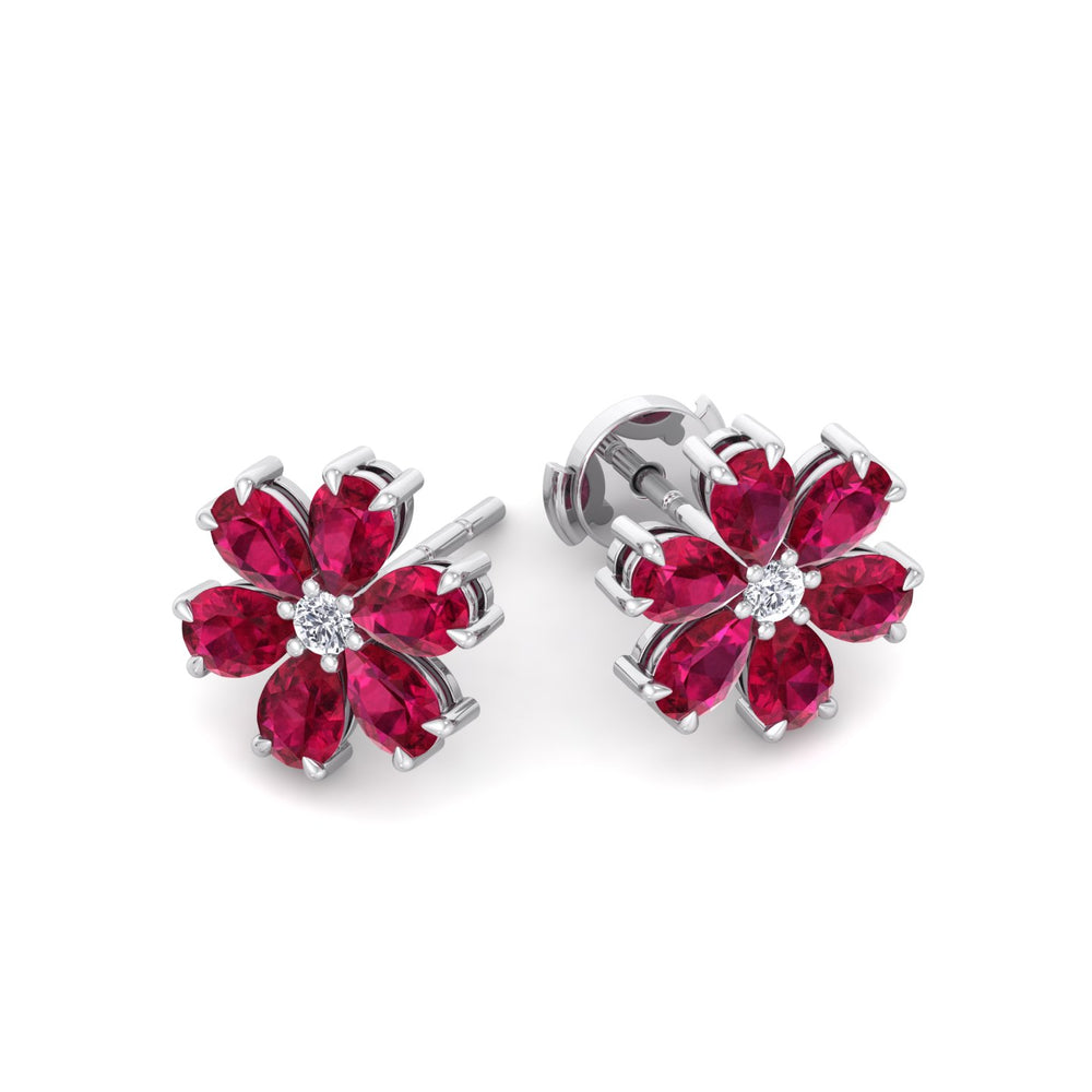 Otta - Pear Shaped Ruby & Diamond Cluster Earrings - Gem Jewelers Co