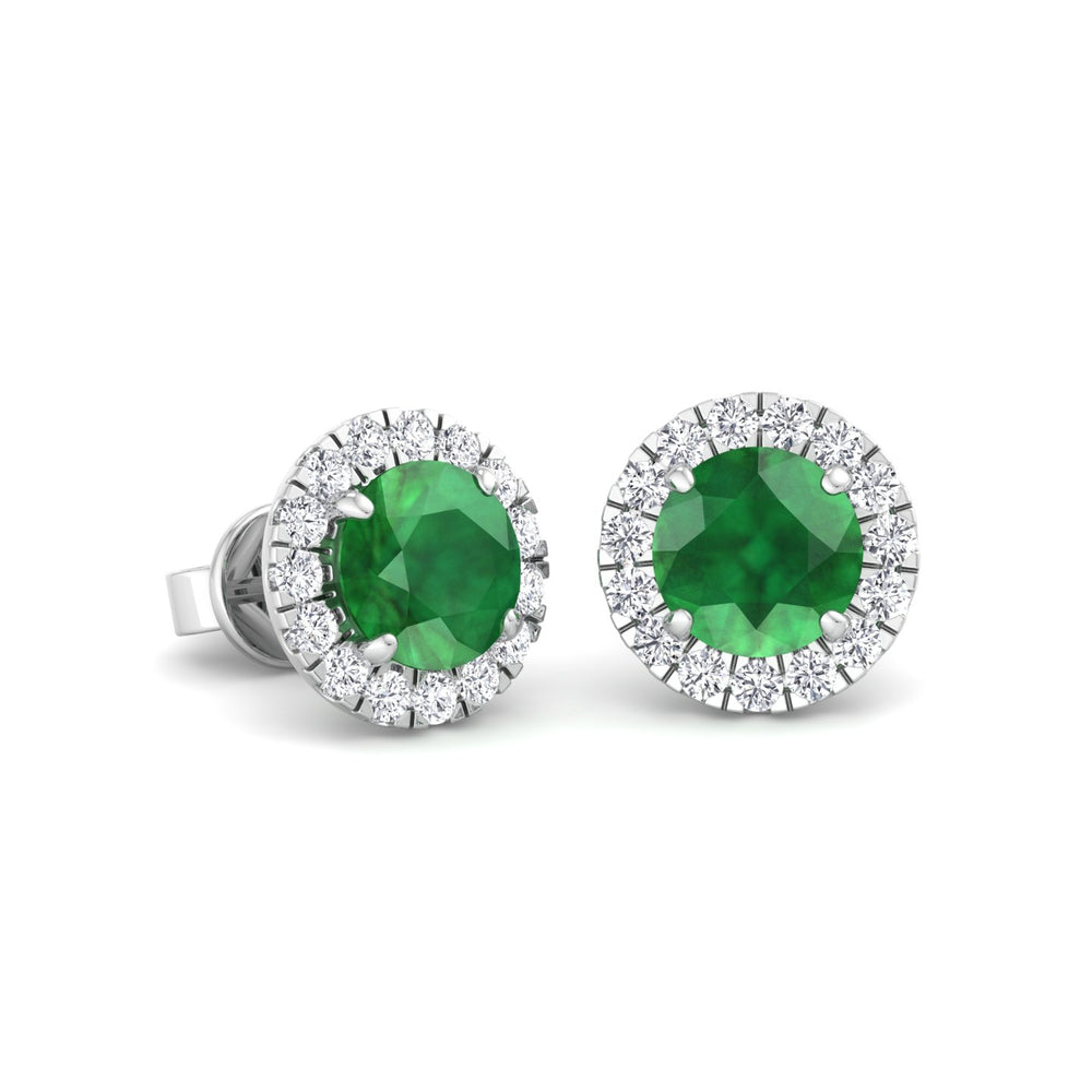 Safo - Round Cut Emerald & Diamond Halo Earrings - Gem Jewelers Co