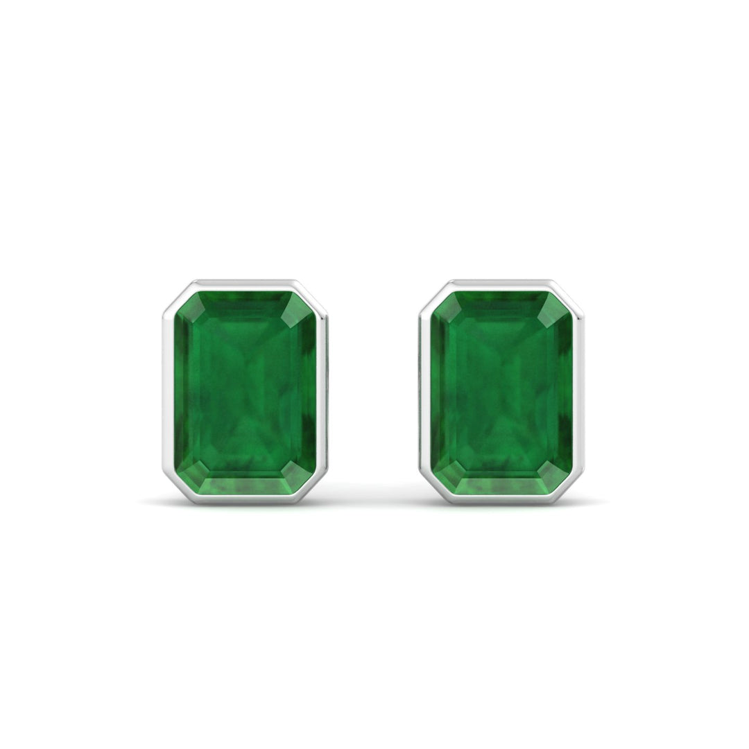 Chia - Emerald Cut Emerald Bezel Set Earrings - Gem Jewelers Co