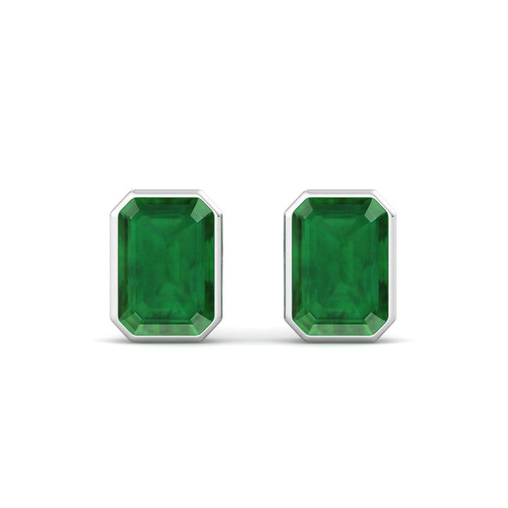 Chia - Emerald Cut Emerald Bezel Set Earrings - Gem Jewelers Co