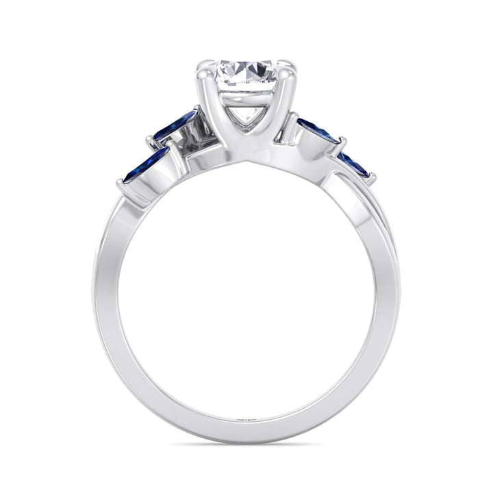 Sfera (2.85CT T.W.) - Round Cut Diamond Engagement Ring with Blue Sapphire Marquise Shape Sidestones - Gem Jewelers Co