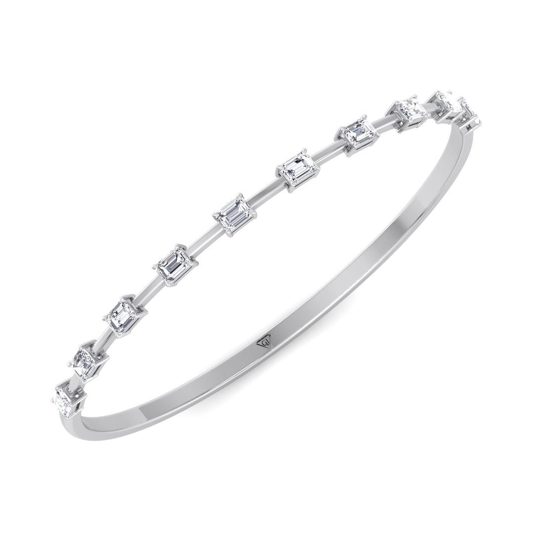 Bulda - (3.05CT T.W.) Emerald Cut East to West Natural Diamond Bangle - Gem Jewelers Co