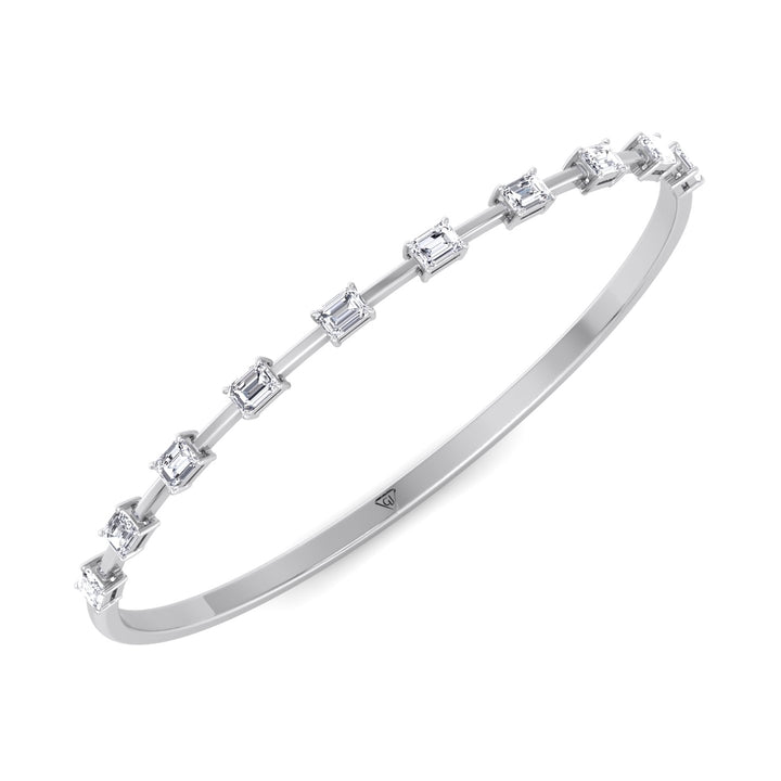 Bulda - (3.05CT T.W.) Emerald Cut East to West Natural Diamond Bangle - Gem Jewelers Co