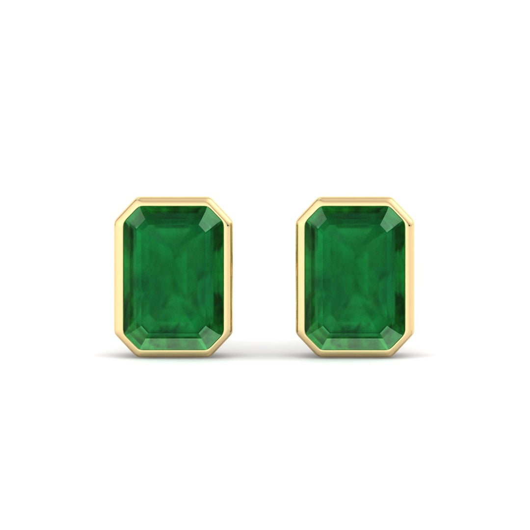Chia - Emerald Cut Emerald Bezel Set Earrings - Gem Jewelers Co