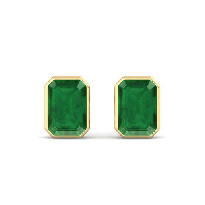 Chia - Emerald Cut Emerald Bezel Set Earrings - Gem Jewelers Co