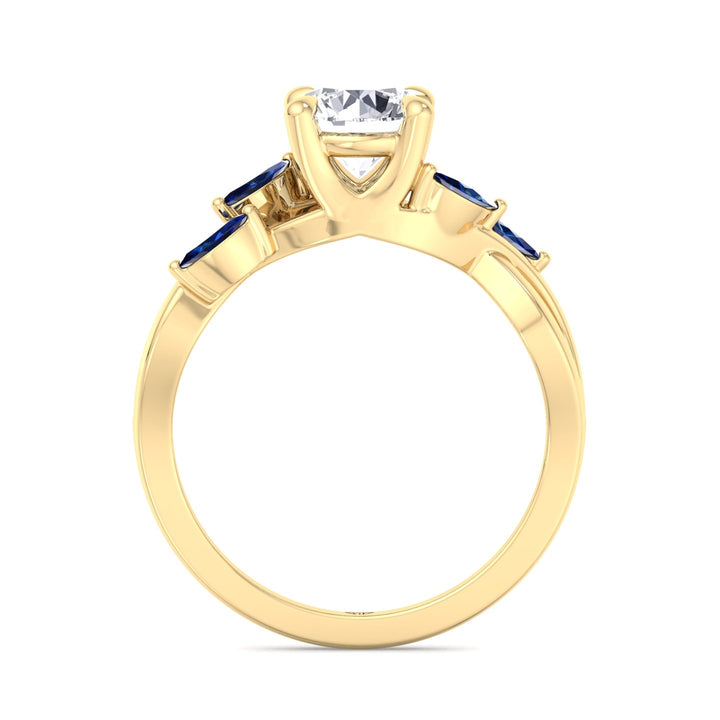 Sfera (2.85CT T.W.) - Round Cut Diamond Engagement Ring with Blue Sapphire Marquise Shape Sidestones - Gem Jewelers Co