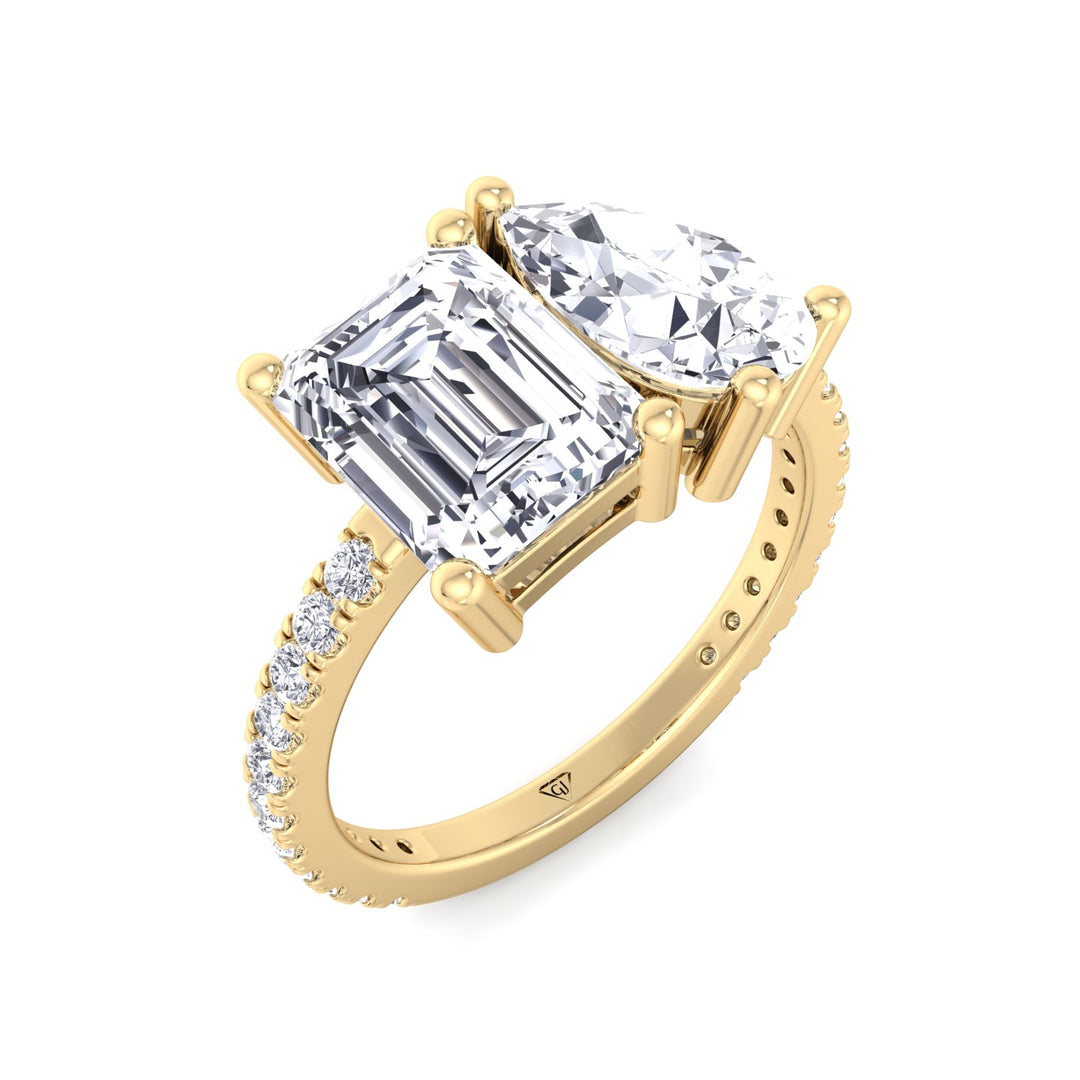 Evie - Emerald & Pear Shape Diamond Engagement Ring With Pave Band - Gem Jewelers Co