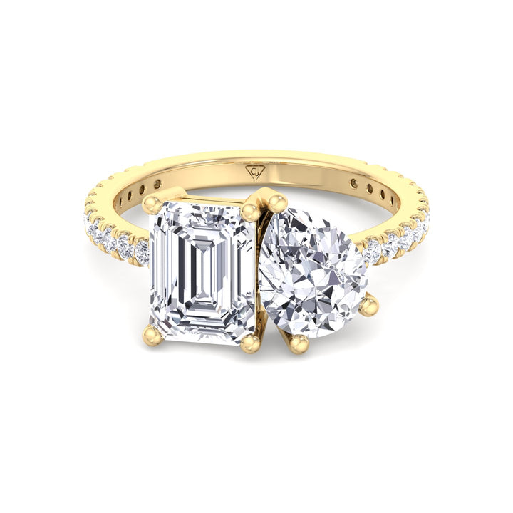 Evie - Emerald & Pear Shape Diamond Engagement Ring With Pave Band - Gem Jewelers Co