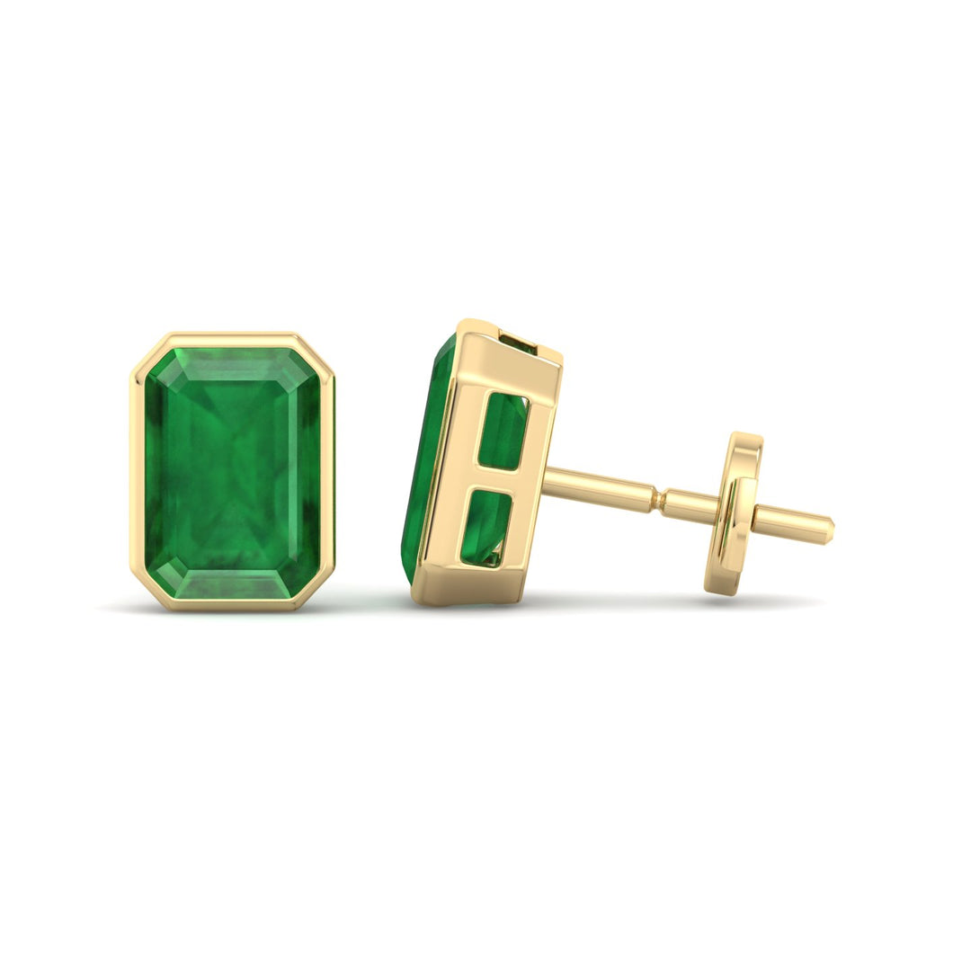 Chia - Emerald Cut Emerald Bezel Set Earrings - Gem Jewelers Co