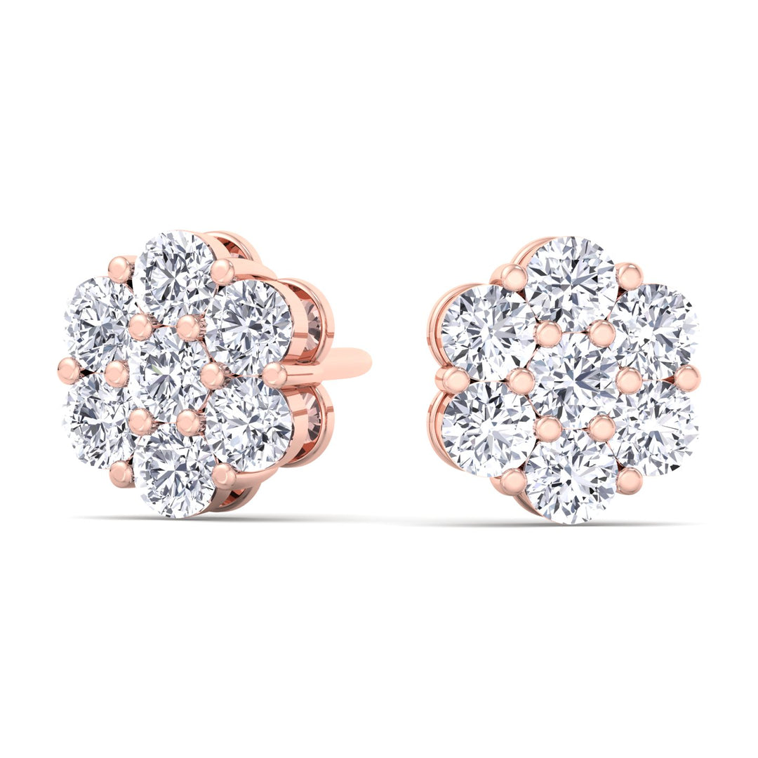 2CT Diamond Flower Studs in 18K Rose Gold - Gem Jewelers Co