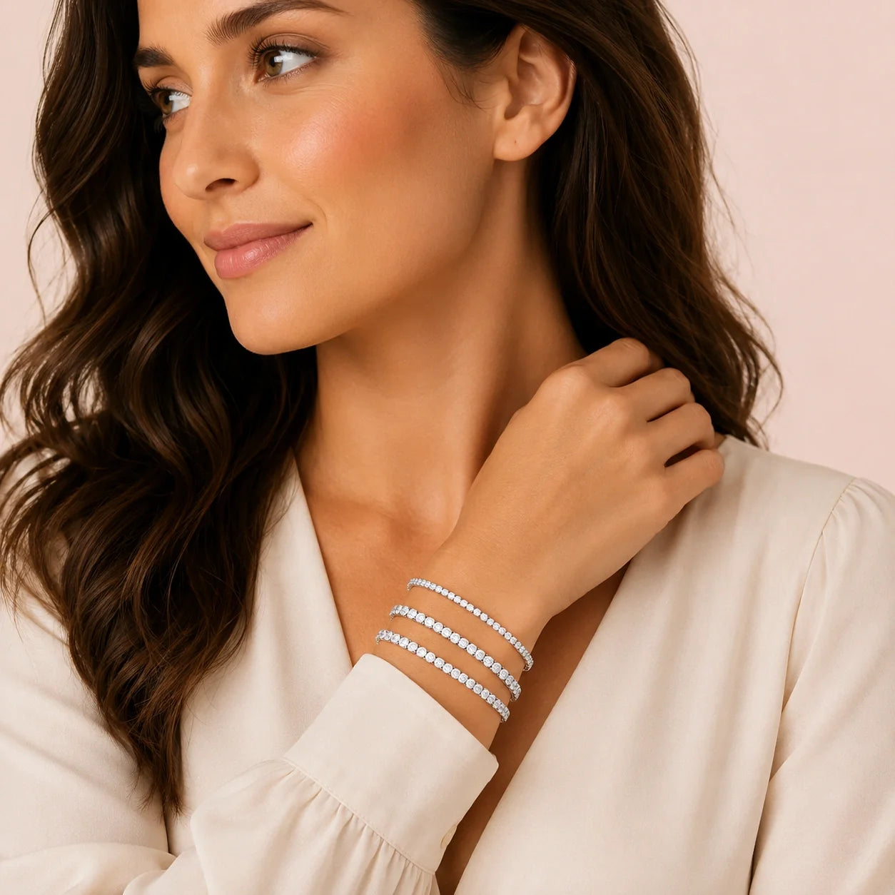 Natural diamond tennis bracelet worn on wrist in 14K solid gold - Gem Jewelers Co.