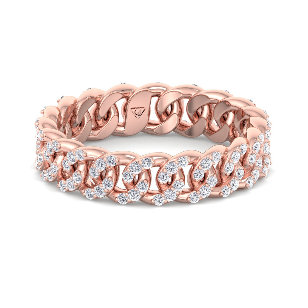 1.23CT Diamond Pave Cuban Link Ring, Rose Gold, Front