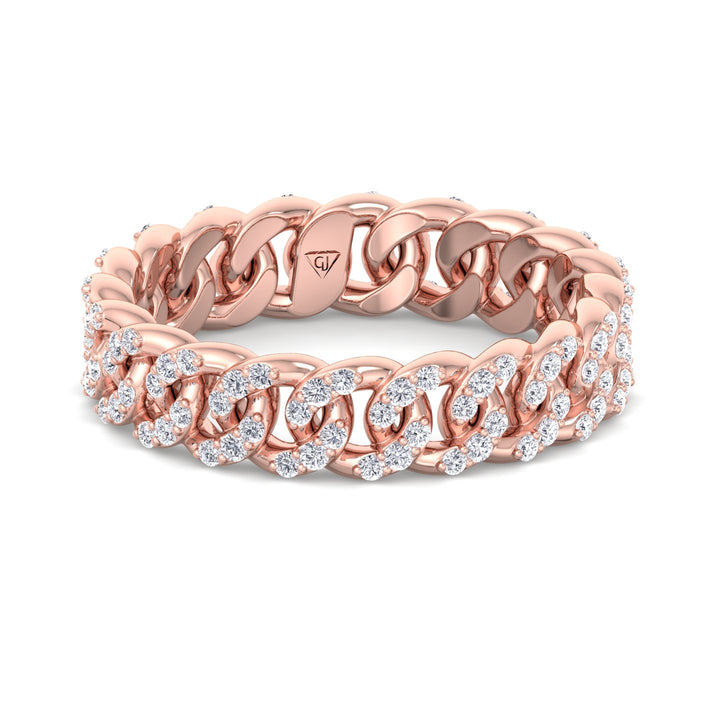 1.23CT Diamond Pave Cuban Link Ring, Rose Gold, Front