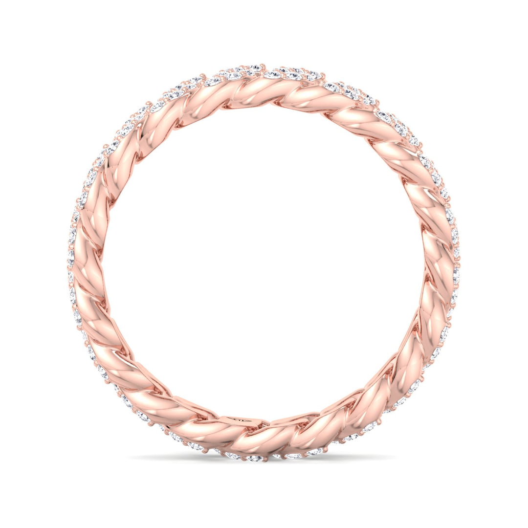 1.23CT Diamond Pave Cuban Link Ring, Rose Gold, Profie
