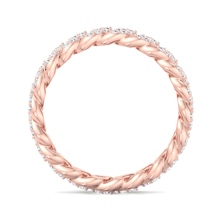1.23CT Diamond Pave Cuban Link Ring, Rose Gold, Profie