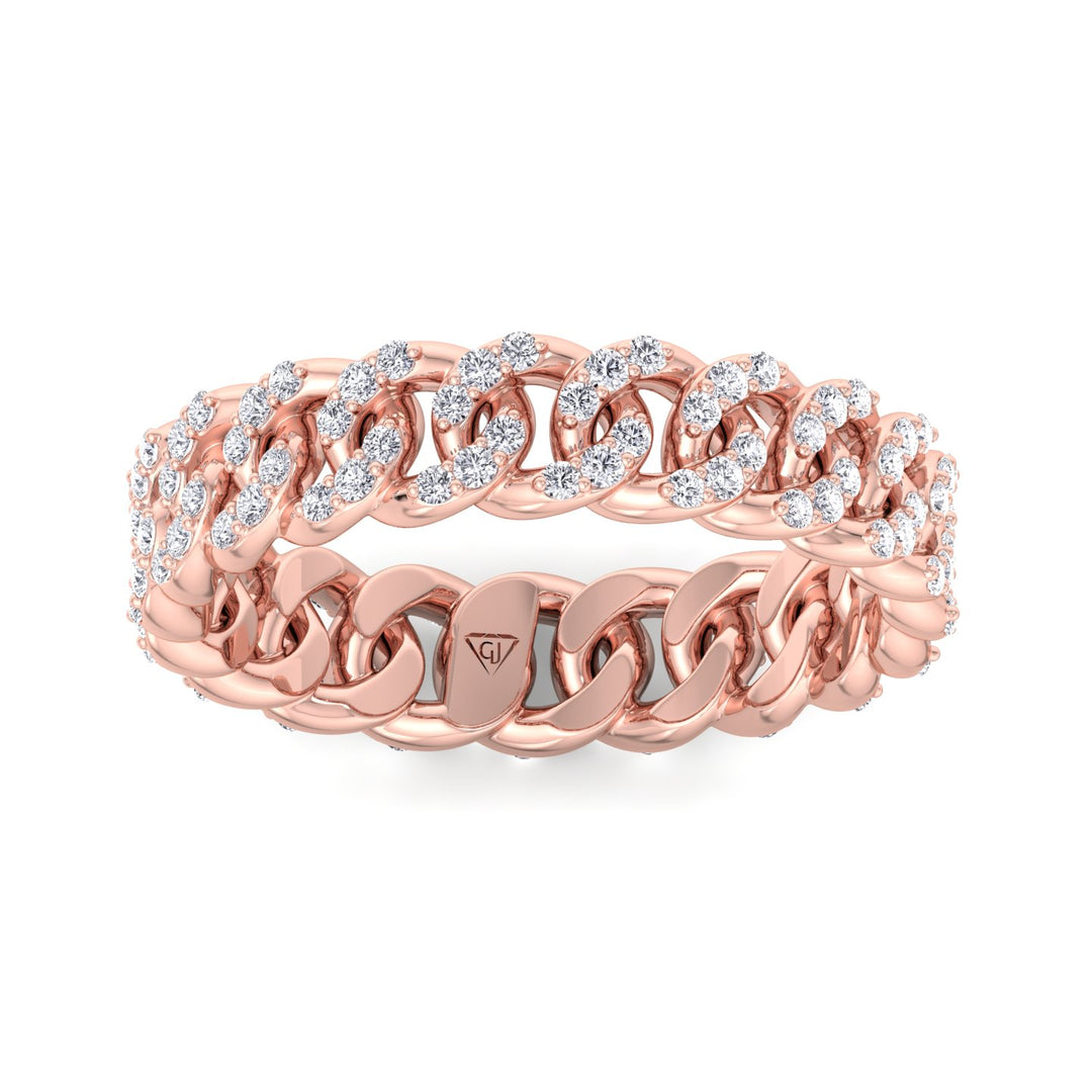 1.23CT Diamond Pave Cuban Link Ring, Rose Gold, Top