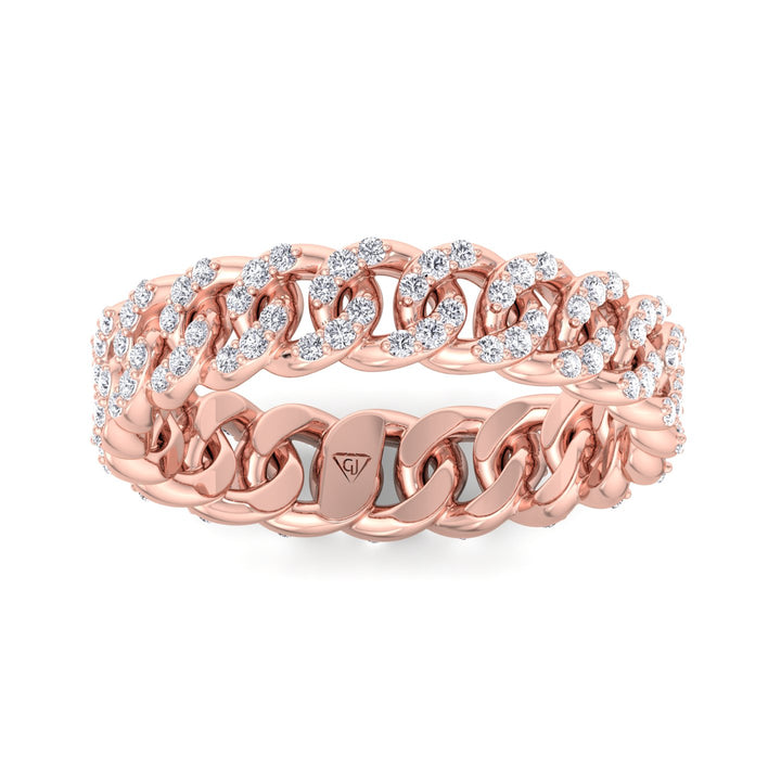 1.23CT Diamond Pave Cuban Link Ring, Rose Gold, Top