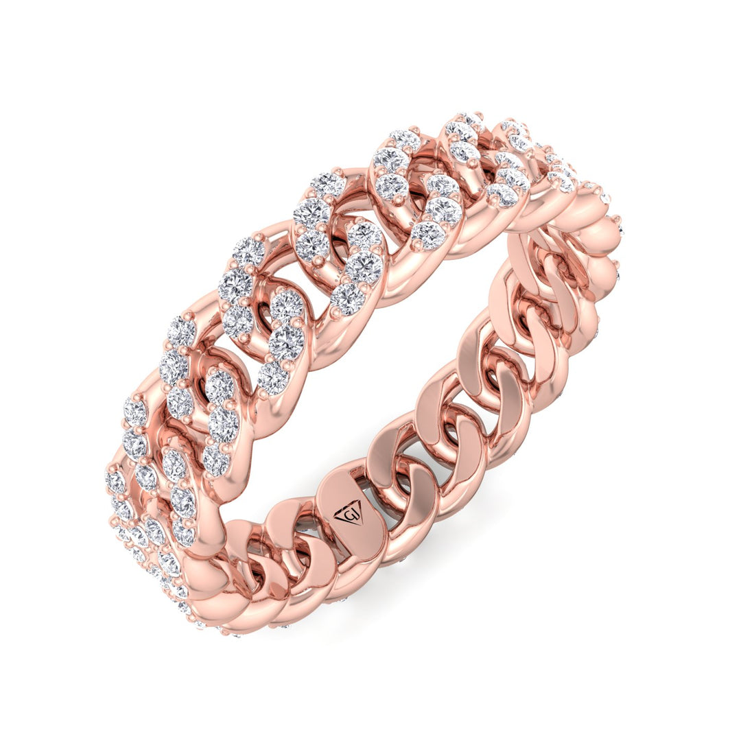 1.23CT Diamond Pave Cuban Link Ring, Rose Gold, Top Down