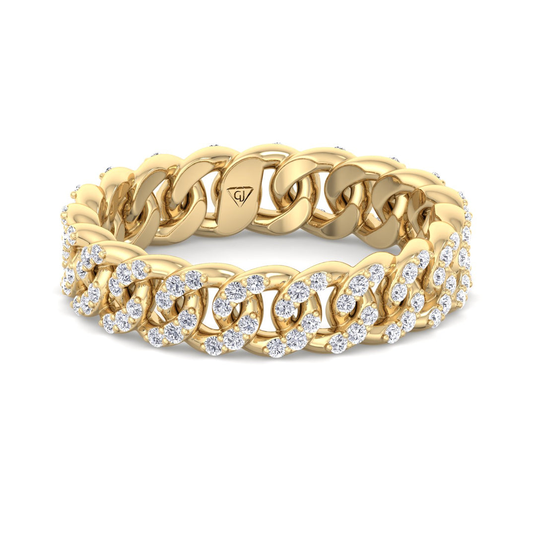 1.23CT Diamond Pave Cuban Link Ring, Yellow Gold, Front