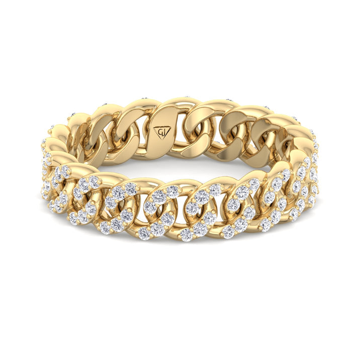 1.23CT Diamond Pave Cuban Link Ring, Yellow Gold, Front