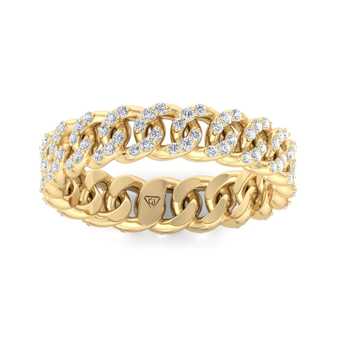 1.23CT Diamond Pave Cuban Link Ring, Yellow Gold, Top