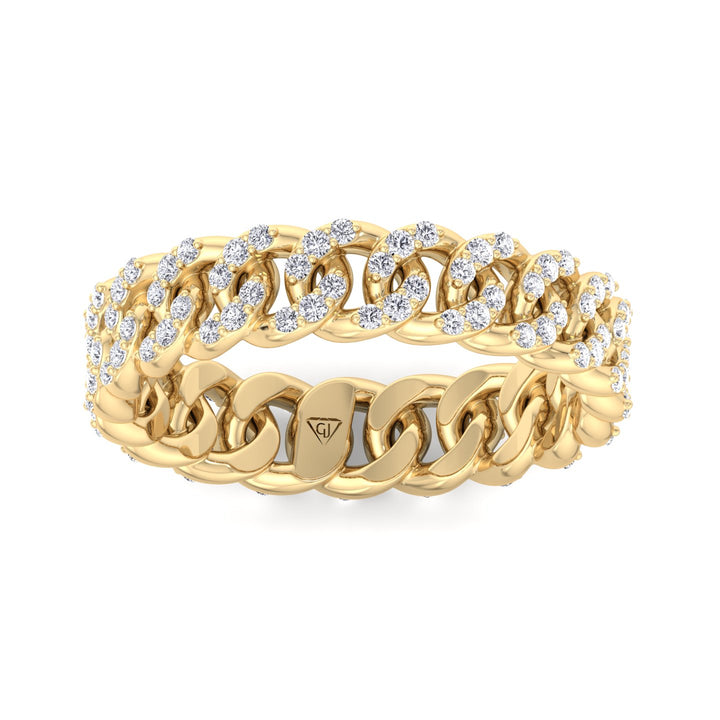 1.23CT Diamond Pave Cuban Link Ring, Yellow Gold, Top