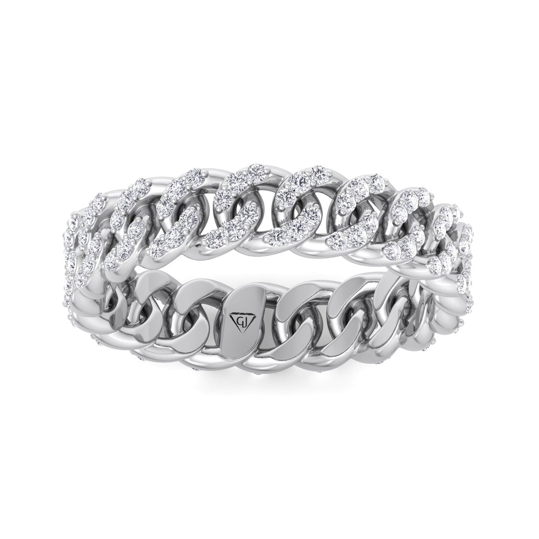1.23CT Diamond Pave Cuban Link White Gold Ring, Top Down