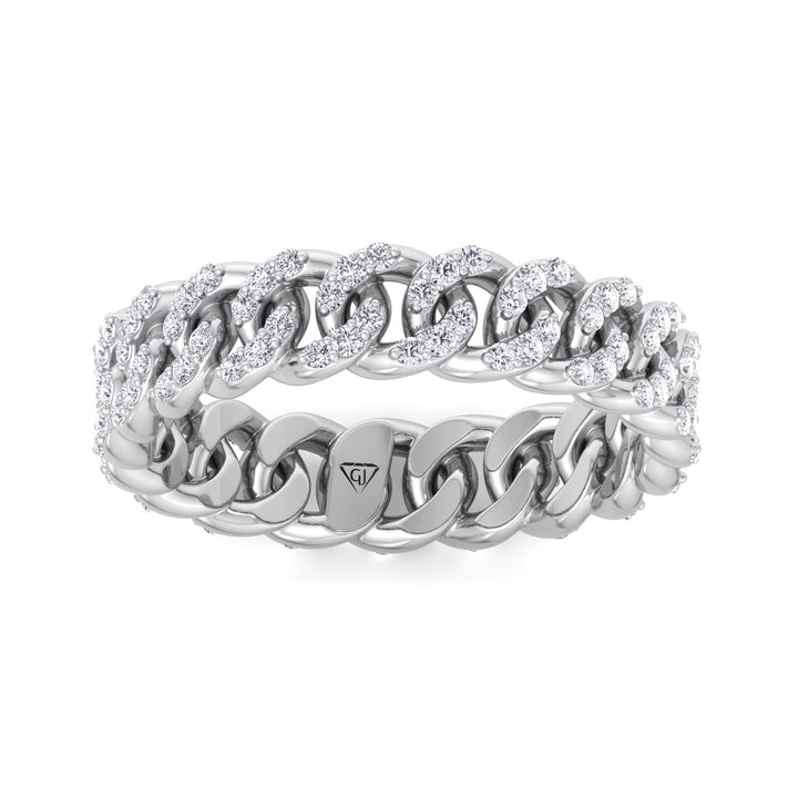 1.23CT Diamond Pave Cuban Link White Gold Ring, Top Down