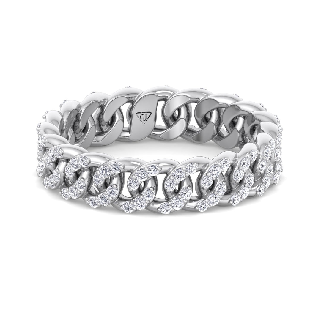 1.23 CT Diamond Pave Cuban Link White Gold Ring, Front