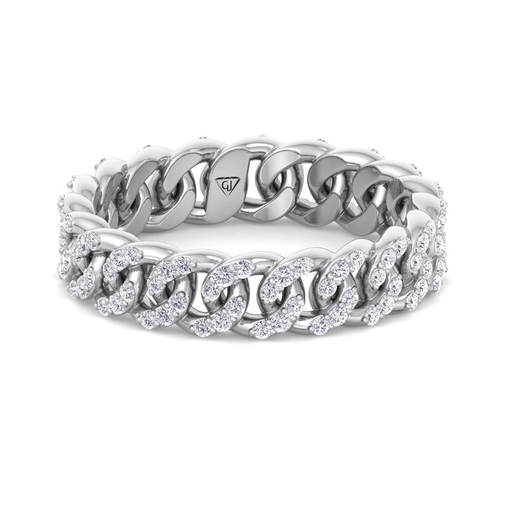 1.23 CT Diamond Pave Cuban Link White Gold Ring, Front