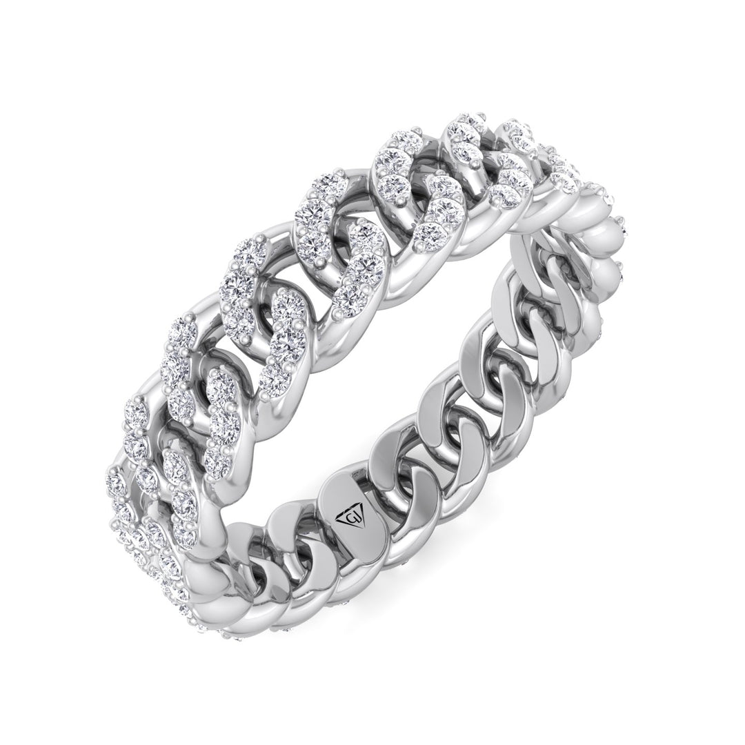 1.23 CT Diamond Pave Cuban Link White Gold Ring, Top Down