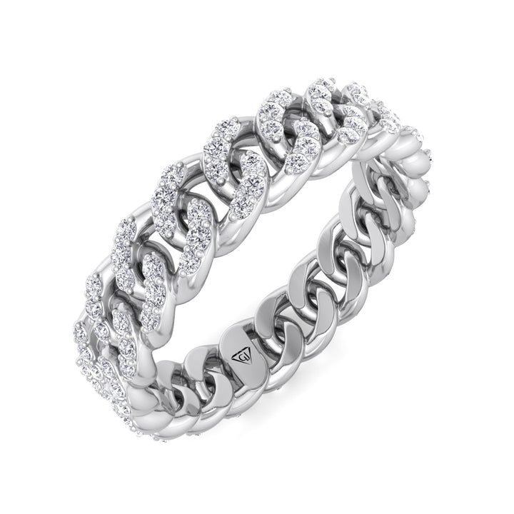 1.23 CT Diamond Pave Cuban Link White Gold Ring, Top Down