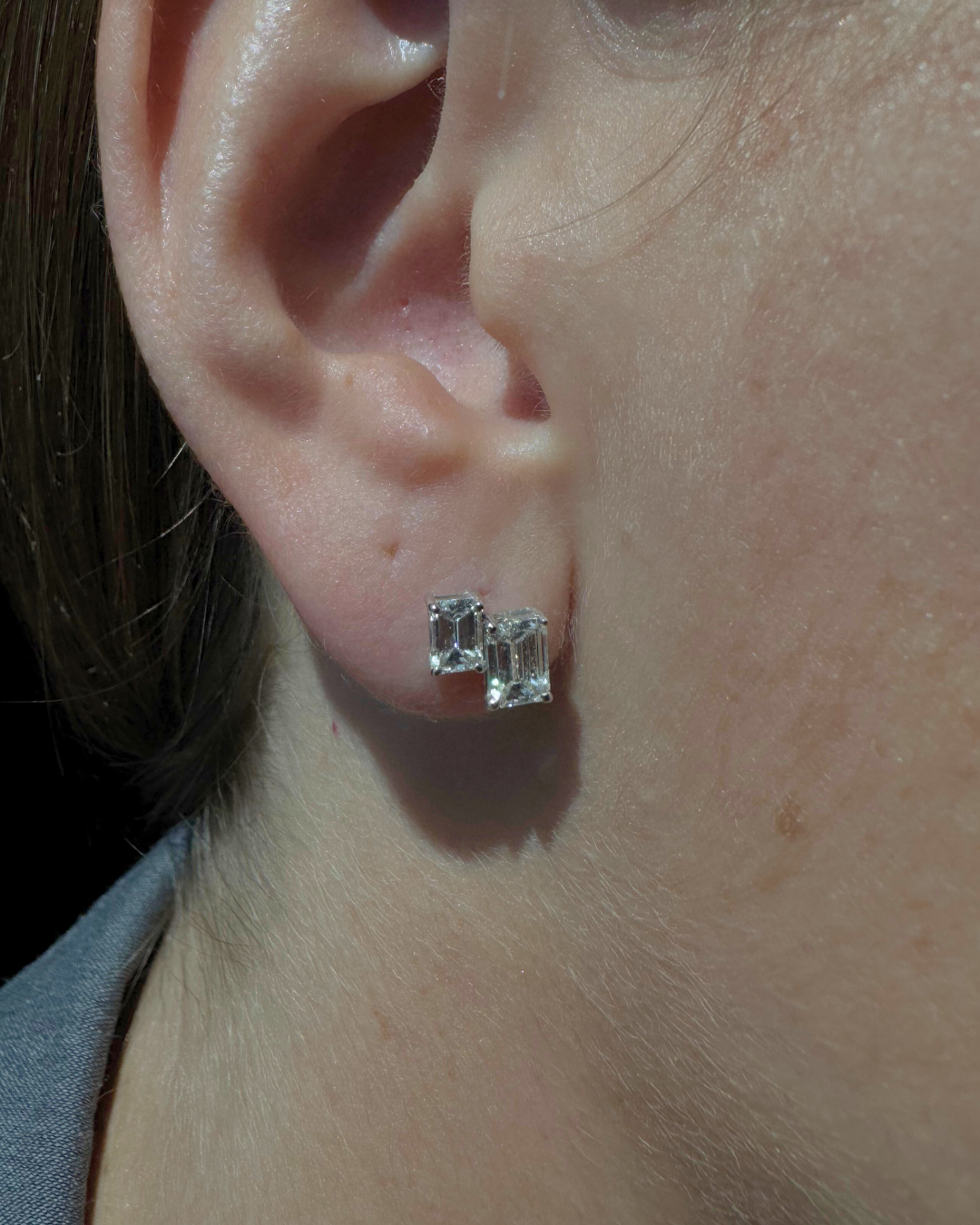 Double Emerald Shape Natural Diamond Studs