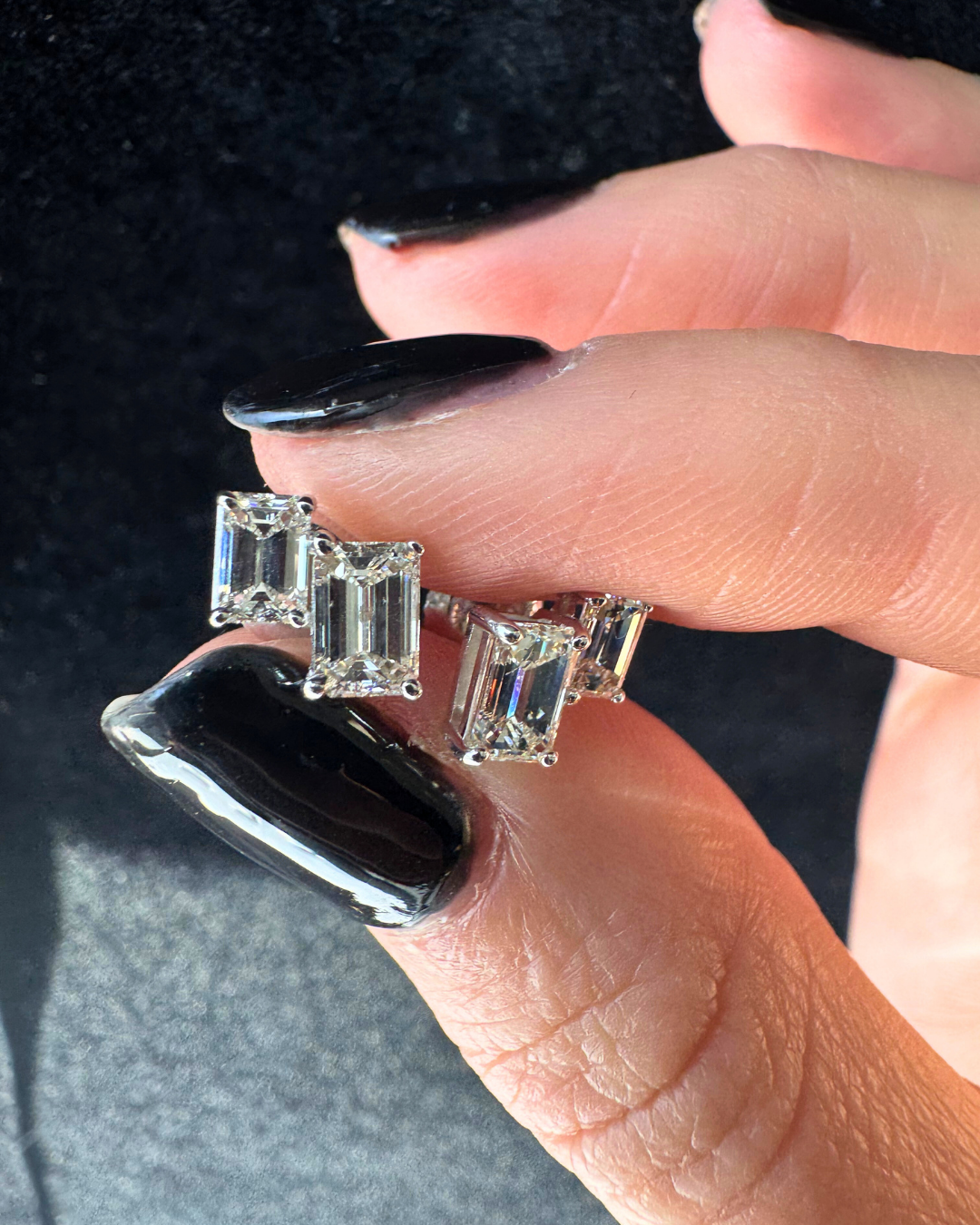 Double Emerald Shape Natural Diamond Studs