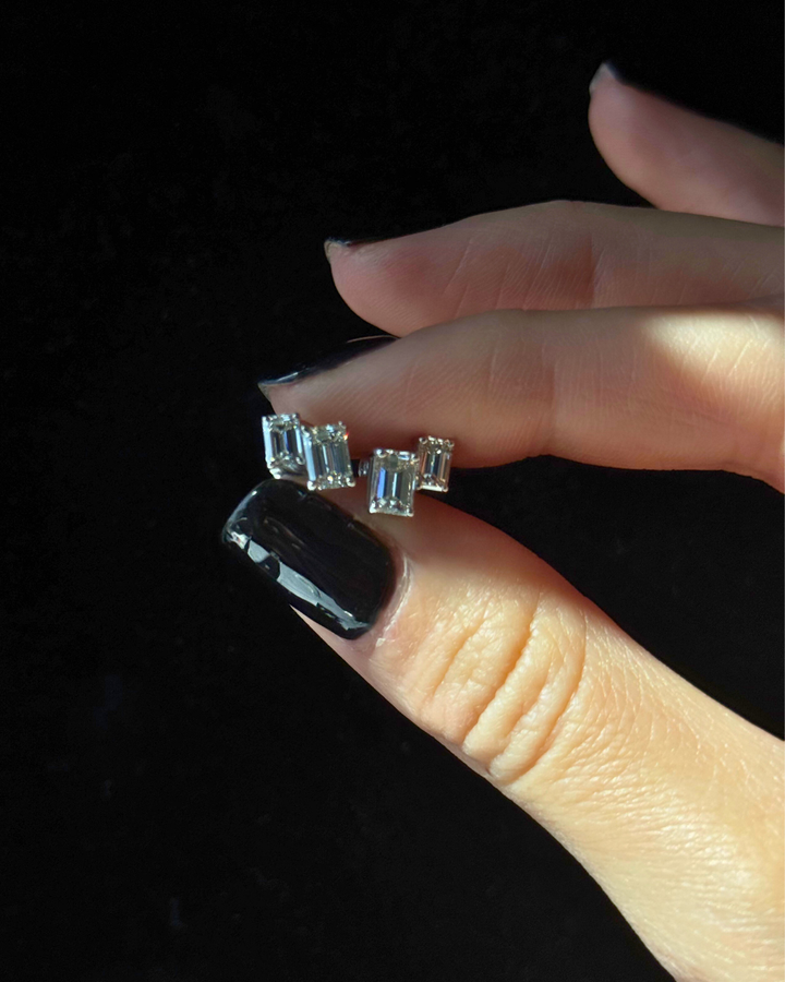 Double Emerald Shape Natural Diamond Studs