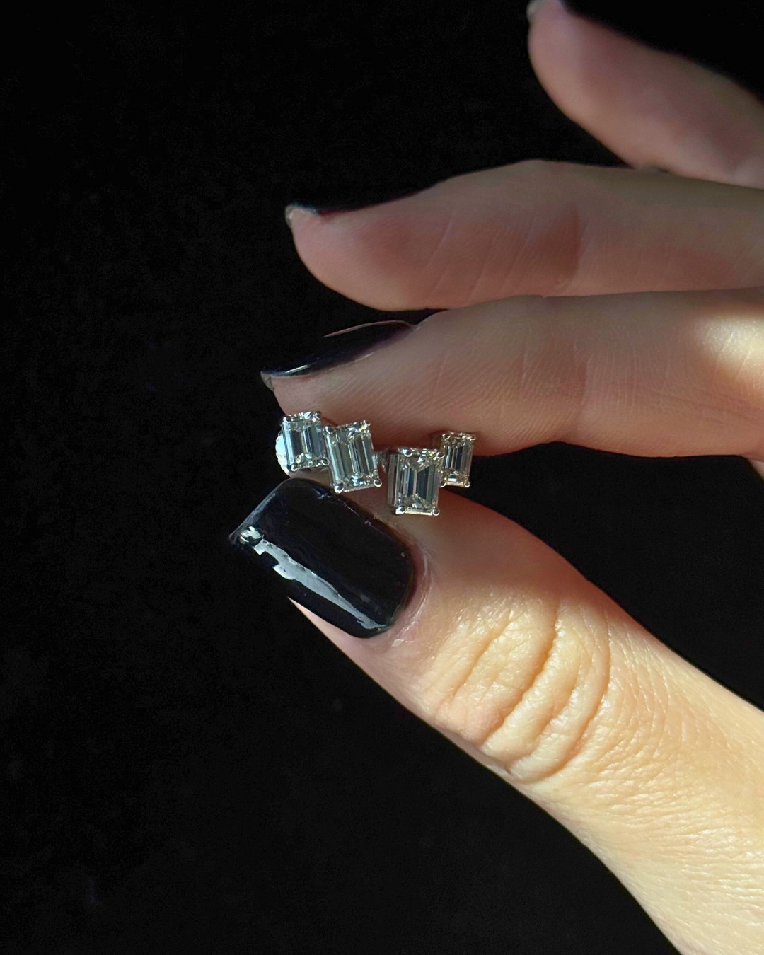 Double Emerald Shape Natural Diamond Studs