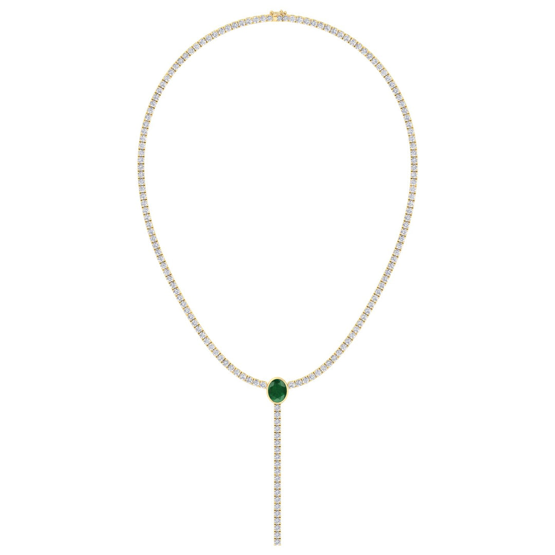 10.50CT Natural Diamond Tennis Necklace, Emerald, Yellow Gold
