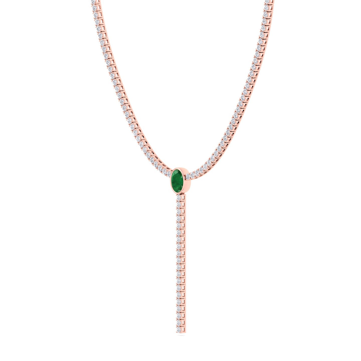 10.50CT Rose Natural Diamond Tennis Necklace, Emerald, Side Profile