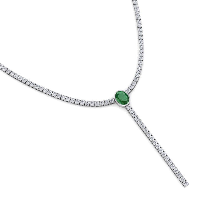 10.50CT T.W Diamond Tennis Necklace, Green Emerald Close up 