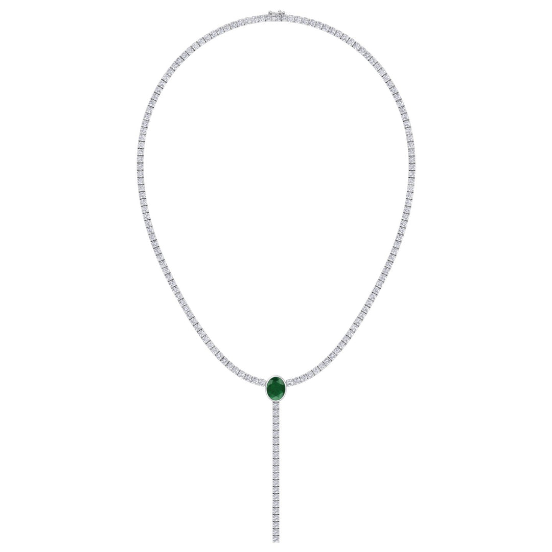 10.50CT T.W Natural Diamond Tennis Necklace, Green Emerald, Profile
