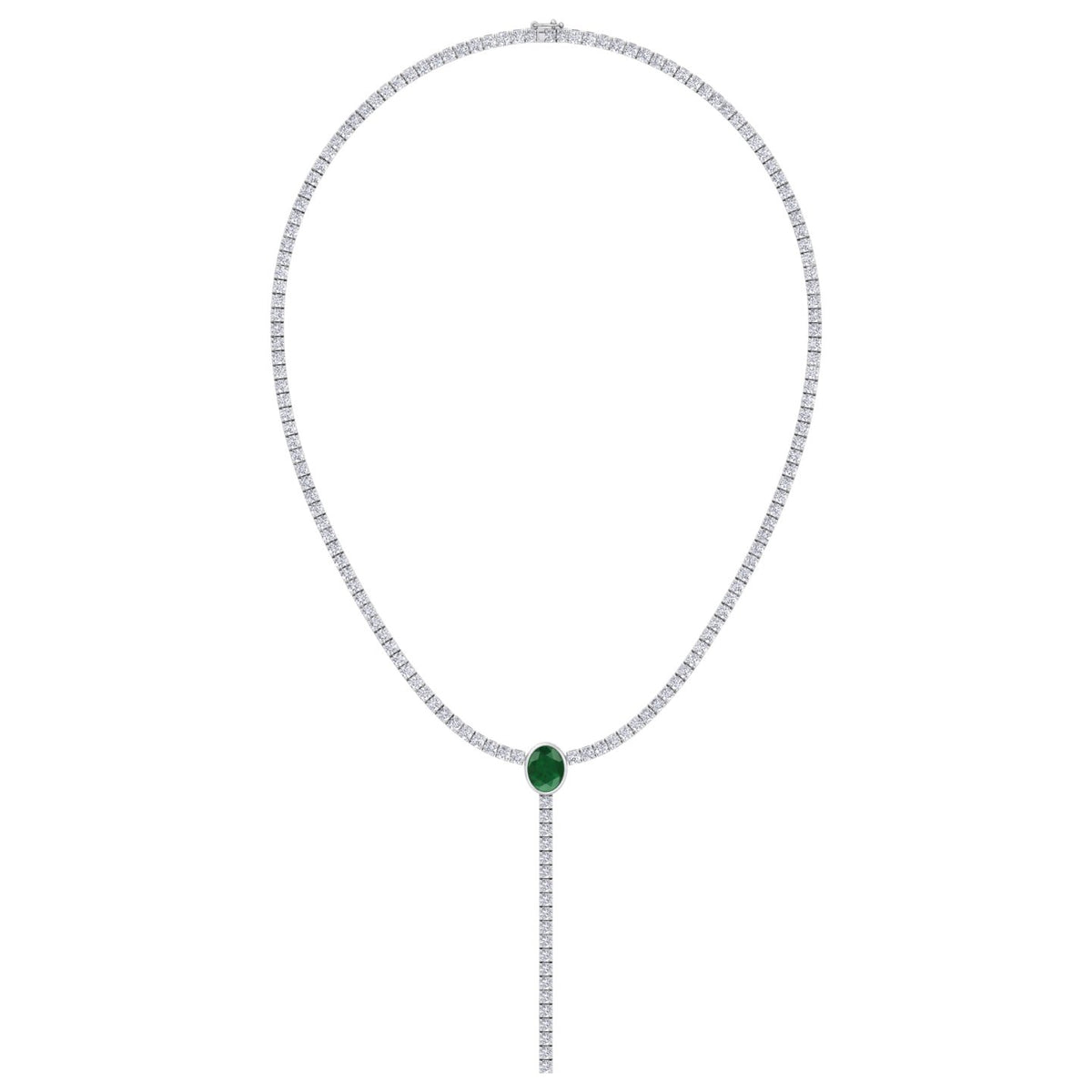 10.50CT T.W Natural Diamond Tennis Necklace, Green Emerald, Profile
