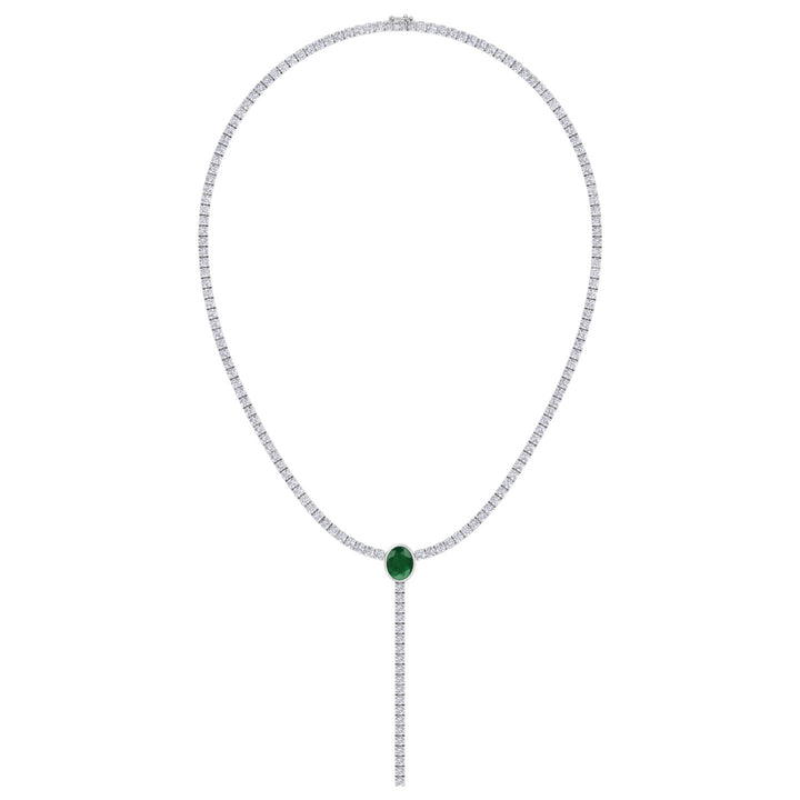 10.50CT T.W Natural Diamond Tennis Necklace, Green Emerald, Profile