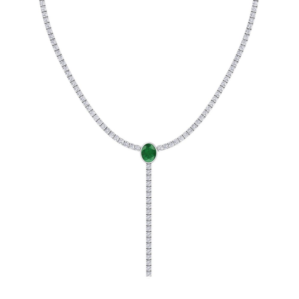 10.50CT T.W White Gold, Natural Diamond Tennis Necklace, Emerald, Close Up