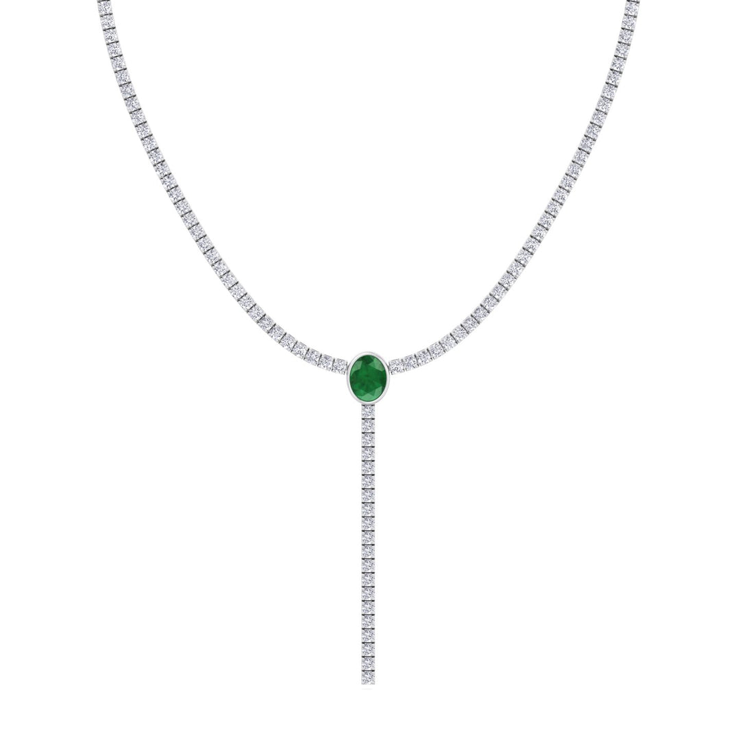 10.50CT T.W White Gold, Natural Diamond Tennis Necklace, Emerald, Close Up
