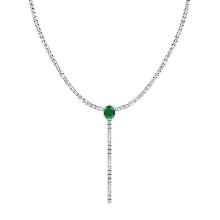 10.50CT T.W White Gold, Natural Diamond Tennis Necklace, Emerald, Close Up